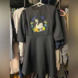Black Dress with Swan Embroidery